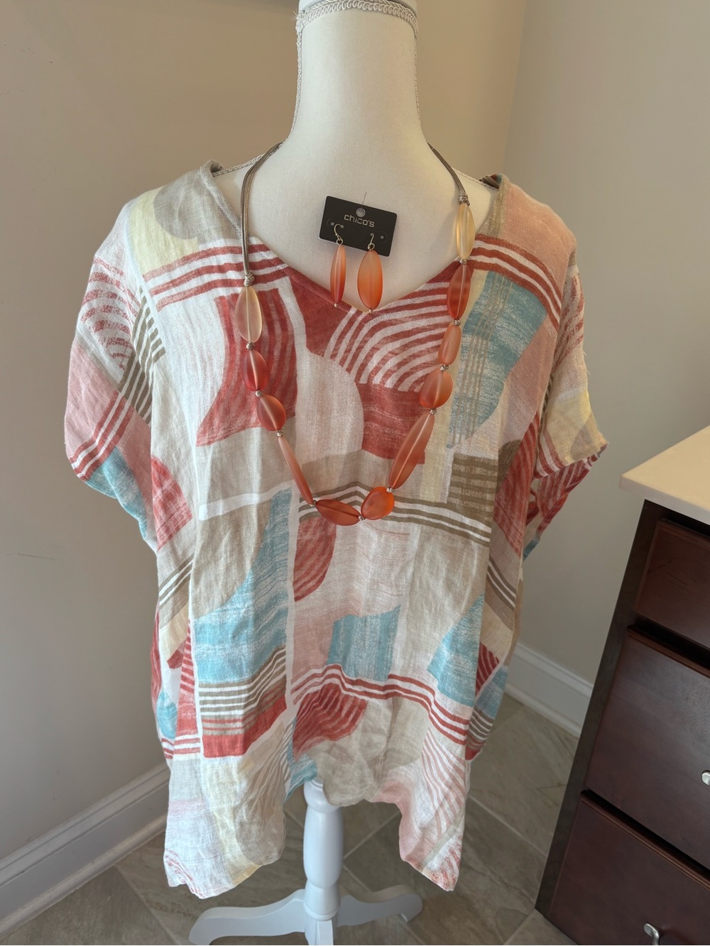 Chico's Multicolor poncho with matching necklace and earring set